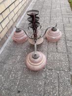 LUSTER ANTIEK met roze glazen lamp kapjes., Antiek en Kunst, Ophalen of Verzenden