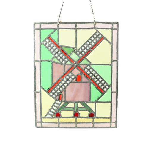 Vintage Glasraam Molen Glas in Lood Zonnevanger 47x37cm, Antiek en Kunst, Antiek | Glaswerk en Kristal, Ophalen of Verzenden