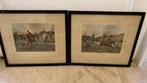 2 gravures anglaise polychrome litho chasse à court à cheval, Ophalen