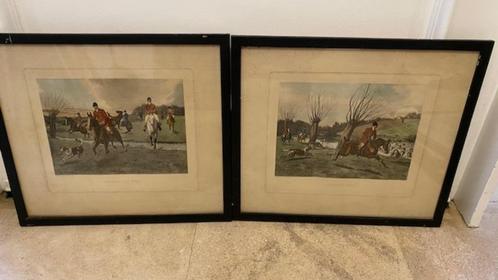 2 gravures anglaise polychrome litho chasse à court à cheval, Antiek en Kunst, Kunst | Litho's en Zeefdrukken, Ophalen