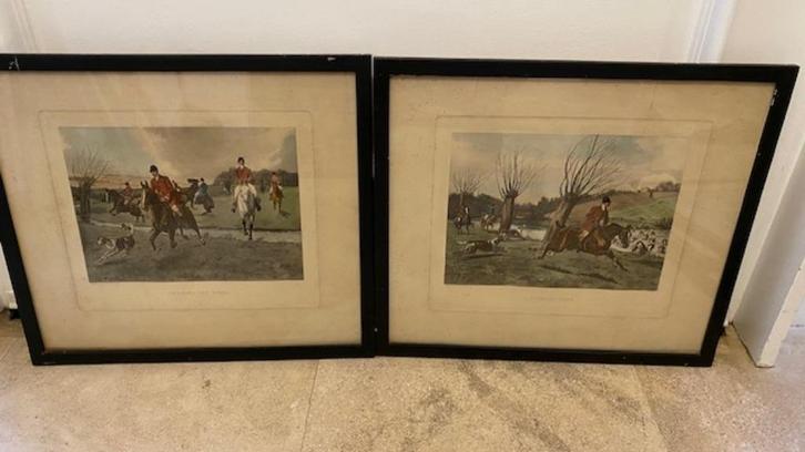 2 gravures anglaise polychrome chasse à court à cheval, Antiek en Kunst, Kunst | Litho's en Zeefdrukken, Ophalen
