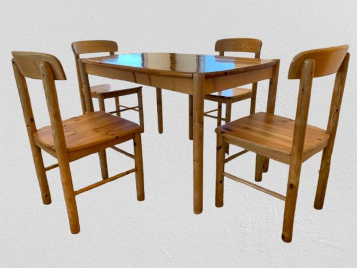 Dennenhouten eetkamerset in de stijl van Rainer Daumiller, Huis en Inrichting, Complete eetkamers, Zo goed als nieuw, 4 tot 6 stoelen