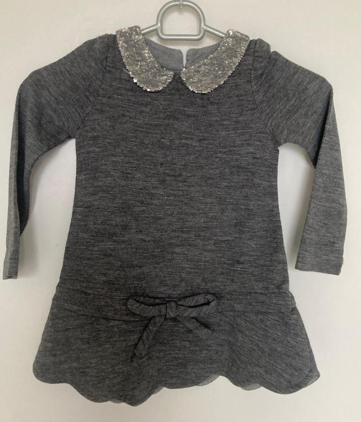 Simonnetta - grijze jurk pailletjes-maat 104/4jaar, Kinderen en Baby's, Kinderkleding | Maat 104, Zo goed als nieuw, Meisje, Jurk of Rok