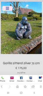 Nieuw Gorilla zittend zilver 72cm hoog, Tuin en Terras, Tuinbeelden, Ophalen, Nieuw, Dierenbeeld