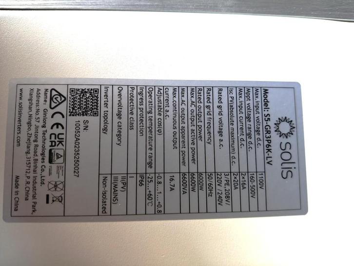 Solis 6 kW omvormer - model: S5-GR3P6K-LV, Doe-het-zelf en Bouw, Zonnepanelen en Toebehoren, Nieuw, Overige typen, 200 wattpiek of meer
