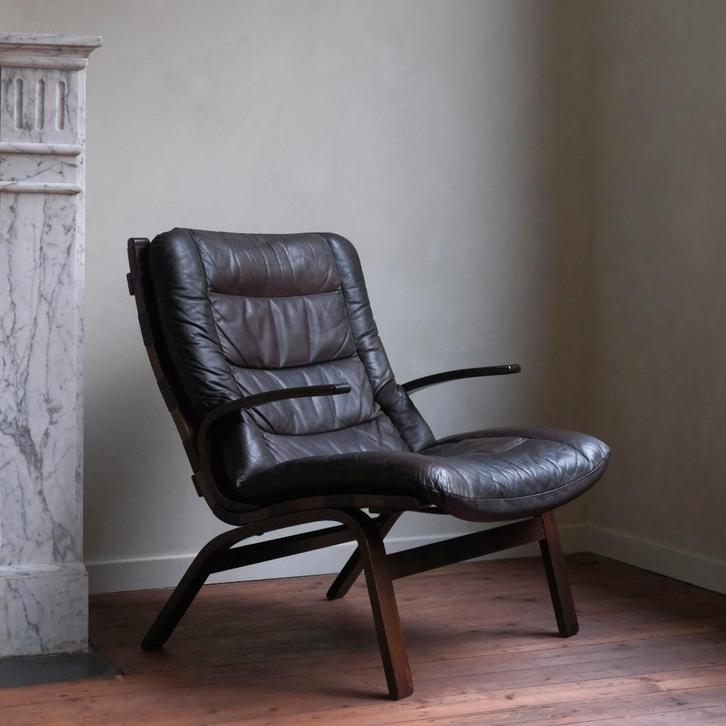 Fauteuil Farstrup Møbler, Maison & Meubles, Fauteuils, Utilisé, Bois, Cuir, Tissus, Enlèvement