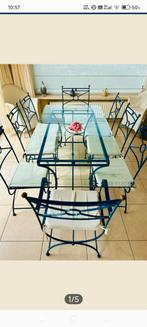 gietijzeren tafel met stoelen, Ophalen, Gebruikt, 100 tot 150 cm, 200 cm of meer