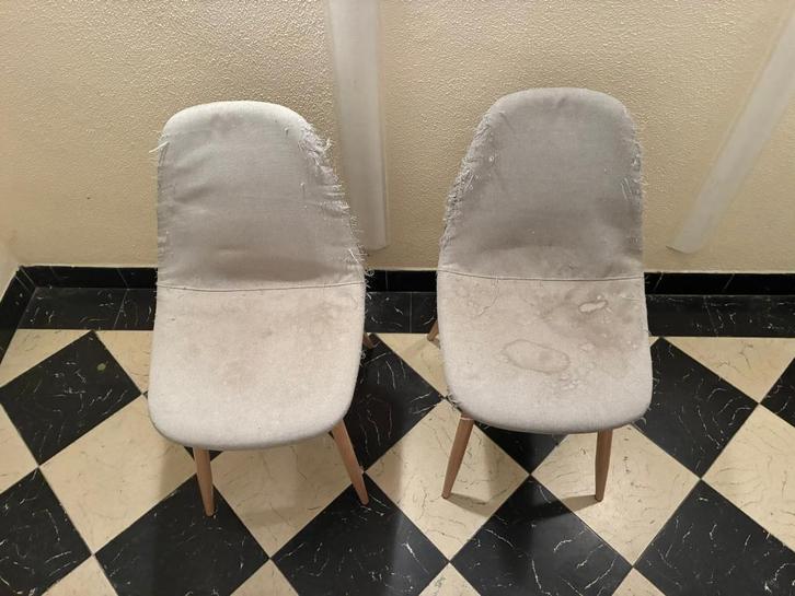 3 chaises grises usées, Huis en Inrichting, Stoelen, Gebruikt, Drie, Stof, Grijs, Ophalen