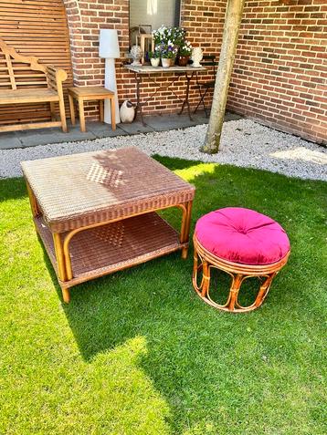 Vintage loungeset/tuinset salontafel/poef