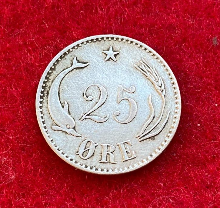 Zilveren munt 25 ORE CS Denemarken 1874, Antiek en Kunst, Antiek | Zilver en Goud, Zilver, Ophalen of Verzenden