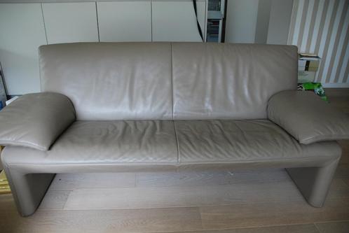 Zetel - leder grijs, Huis en Inrichting, Zetels | Zetels, Gebruikt, Rechte bank, 200 tot 250 cm, 75 tot 100 cm, Leer, Ophalen