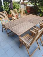 Tuintafel en 6 inklapbare stoelen in acacia hout, Tuin en Terras, Tuinsets en Loungesets, Ophalen, Gebruikt, Hout, 6 zitplaatsen