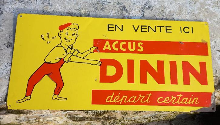 Zeldzaam reclamebord autobatterijen DININ, Verzamelen, Merken en Reclamevoorwerpen, Zo goed als nieuw, Reclamebord, Ophalen of Verzenden