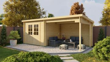 Cabane de jardin en rondins Freddy avec auvent : 300+298x250