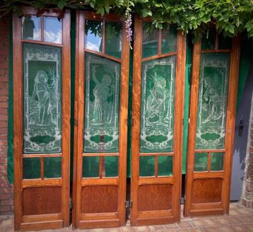 4 antieke Art Nouveau met zuur geëtste glazen deuren - De beschikbaar voor biedingen