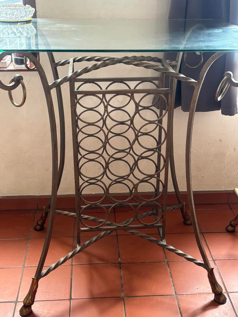 Tafel om wijn in op te bergen en 2 barkrukken, Overige materialen, Gebruikt, Rechthoekig, Antiek