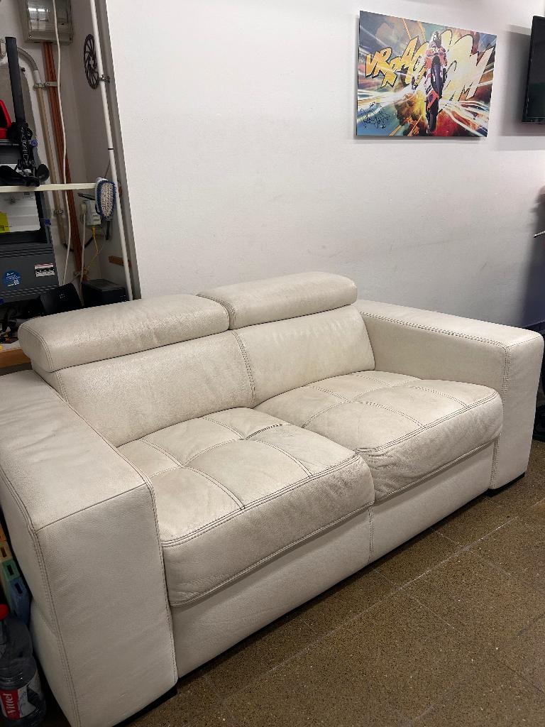 2-zit zetel, Huis en Inrichting, Fauteuils, Ophalen, Gebruikt, Leer, Strak modern