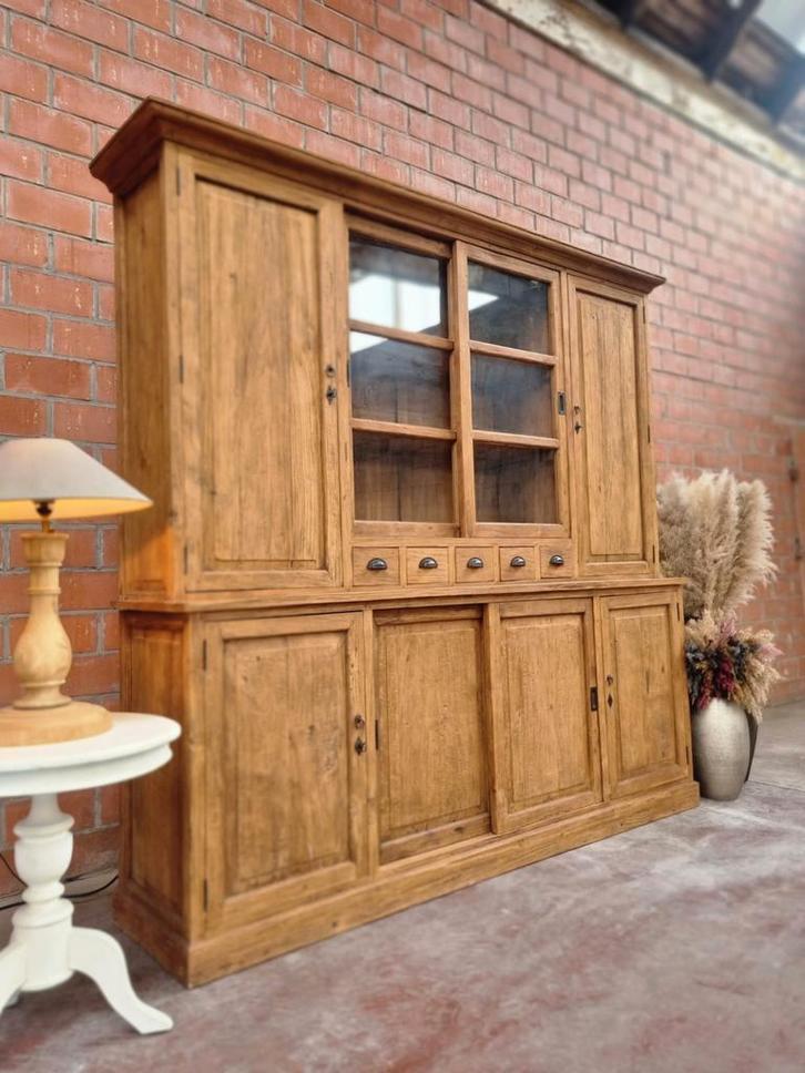 Teak buffetkast/vitrinekast art:83/26, Huis en Inrichting, Kasten | Buffetkasten, Zo goed als nieuw, 200 cm of meer, 200 cm of meer
