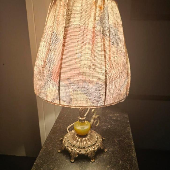 Vintage messing tafellamp met gele onyx steen, Maison & Meubles, Lampes | Lampes de table, Enlèvement ou Envoi