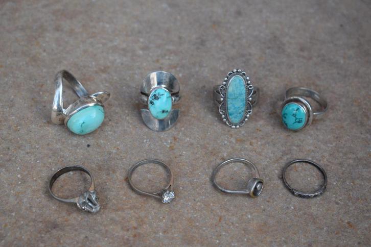 collectie 8 oude 925 zilveren ring, Antiek en Kunst, Curiosa en Brocante, Ophalen of Verzenden