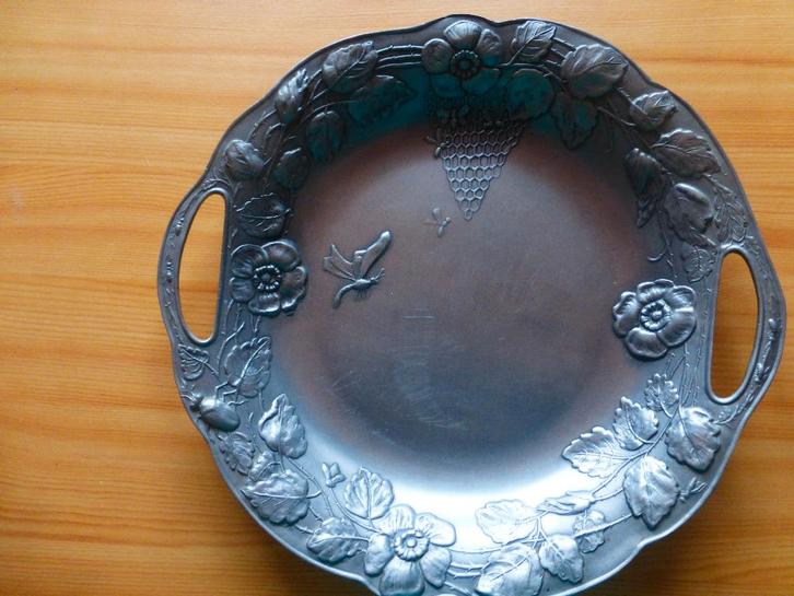 Schaaltje met tinnen handgrepen van1085g,met 92% gestempeld., Antiek en Kunst, Antiek | Tin, Ophalen of Verzenden