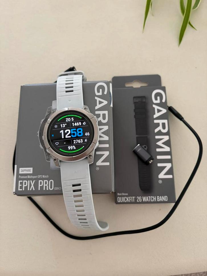 Garmin Epix Pro (gen 2) Sapphire 51mm, Handtassen en Accessoires, Smartwatches, Zo goed als nieuw, Wit, Afstand, Calorieverbanding