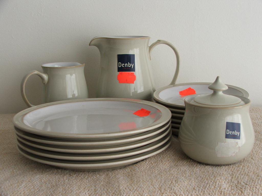 Keramische kan, potten- en bordenset Denby Linen, Ophalen, Keramiek, Nieuw, Bord(en)