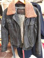 Blouson de cuir noir T M. Col fourrure amovibles., Enlèvement, Noir