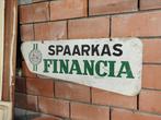 Reclamebord 1963 financia spaarbank te koop, Ophalen, Gebruikt, Reclamebord
