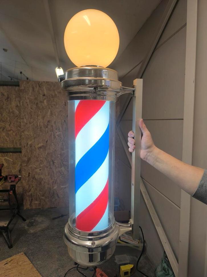 Grote draaiende barber pole / barbierpaal – 92 cm – werkend, Verzamelen, Retro, Ophalen