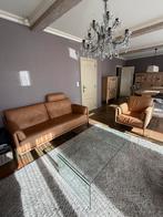 Canapé en cuir - 2,5 places et fauteuil - cognac - bon état, Enlèvement