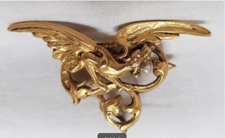 Broche & pendentif chimére (dragon) 18ct, Bijoux, Sacs & Beauté, Bijoux anciens, Pendentif, Or, Enlèvement ou Envoi