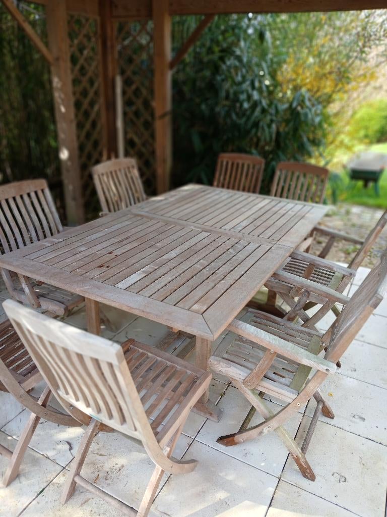 Ensemble de jardin en teck, Chaise, 8 places, Utilisé, Sets de jardin