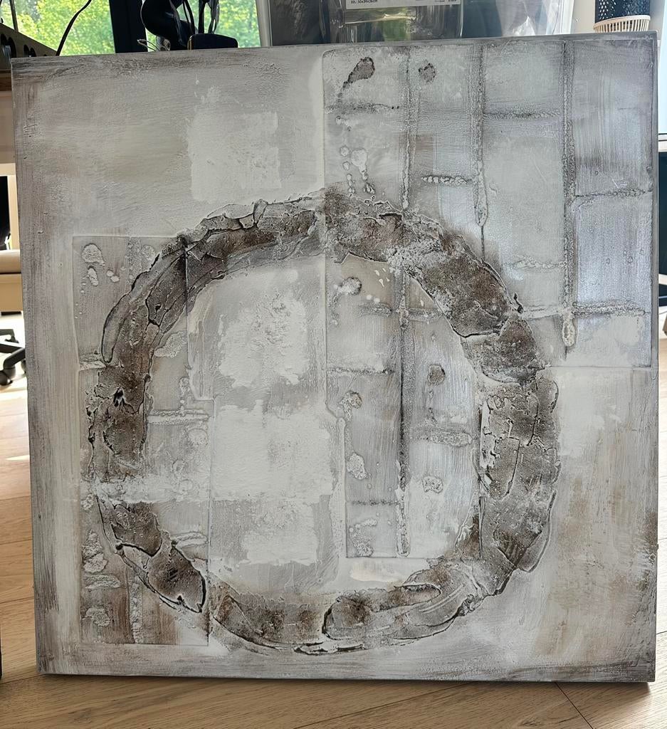 Tres joli tableau peinture 80x80, Enlèvement, Comme neuf, Beige, Tableau