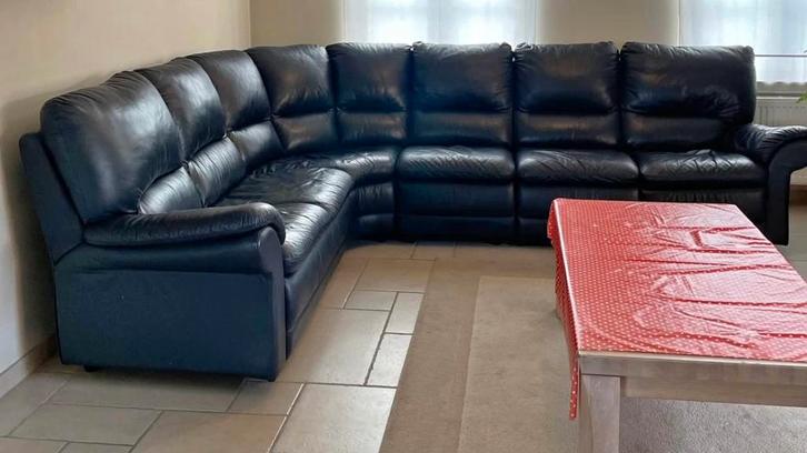 Grote lederen hoekzetel met relaxfunctie, Huis en Inrichting, Zetels | Complete zithoeken, Gebruikt, Ophalen