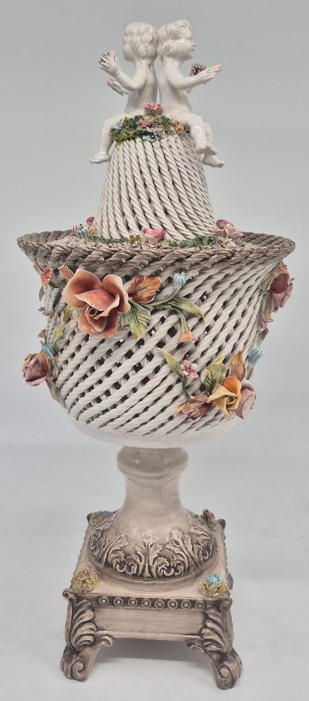 Vintage Italiaanse porseleinen dekselvaas, Moins de 50 cm, Enlèvement ou Envoi, Autres couleurs, Poterie ou Porcelaine