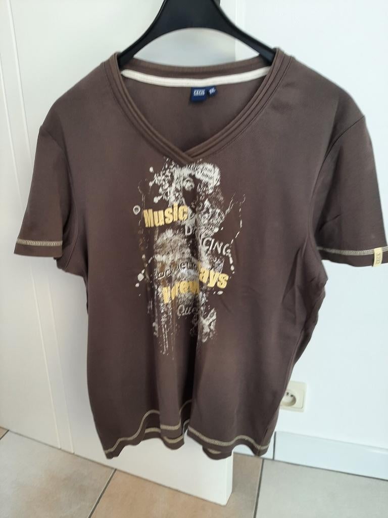 T-shirt, Ophalen, Bruin, Maat 46/48 (XL) of groter, Korte mouw