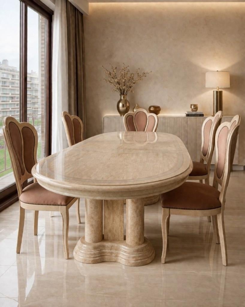 Table avec chaises style travertin Art Déco des années 70., Maison & Meubles, Enlèvement