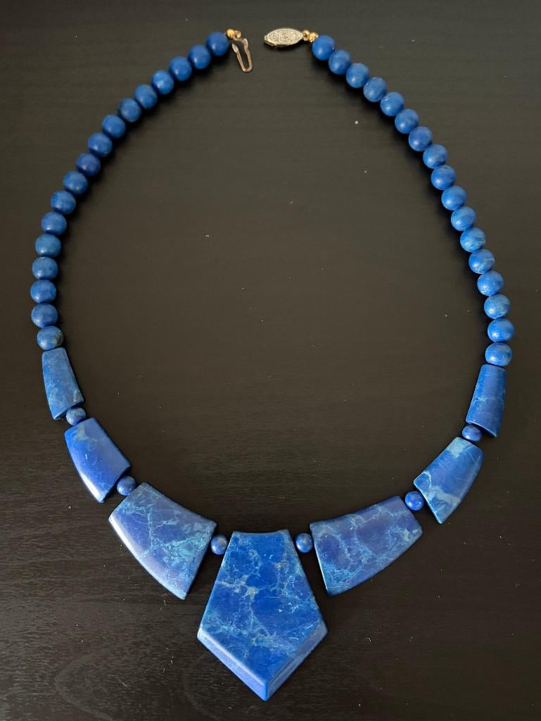 Vintage Lapiz Lazuli halsketting uit 1970, Handtassen en Accessoires, Antieke sieraden, Ketting, Overige materialen, Ophalen of Verzenden
