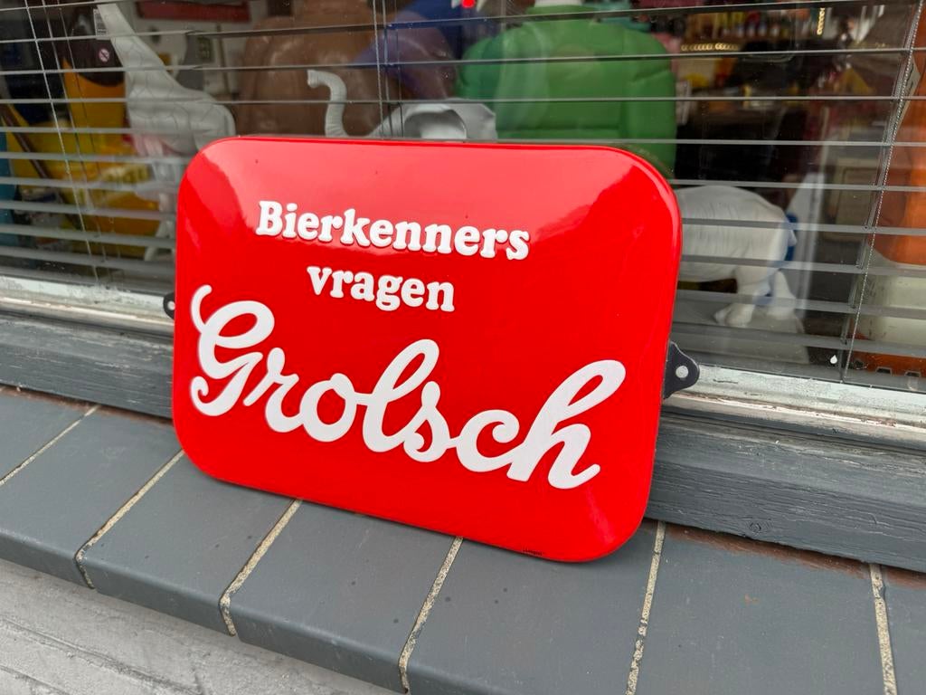 Grolsch Bier emaille reclamebord, Ophalen of Verzenden, Gebruikt, Reclamebord