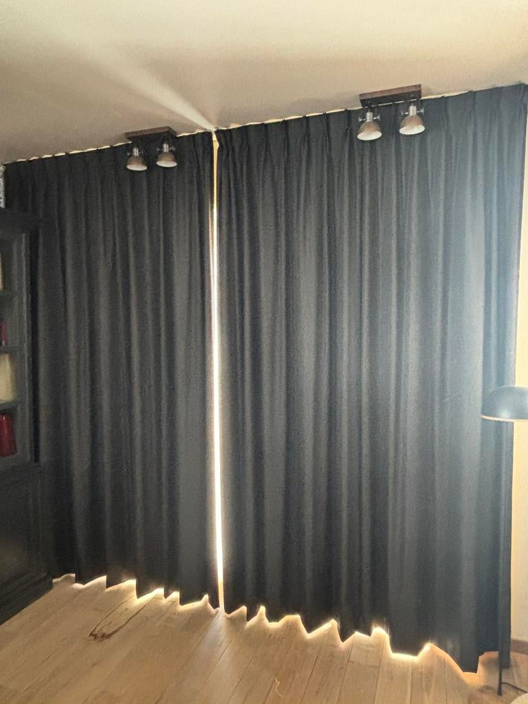 Donkergrijze verduisterende gordijnen, Ophalen, 200 cm of meer, Zo goed als nieuw, 200 cm of meer