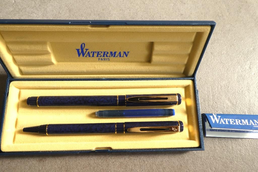 Stylo et Stylo Bille Bleu Marbré WATERMAN  Vintage 1976, Collections, Neuf, Ensemble de stylos, Avec boîte, Enlèvement