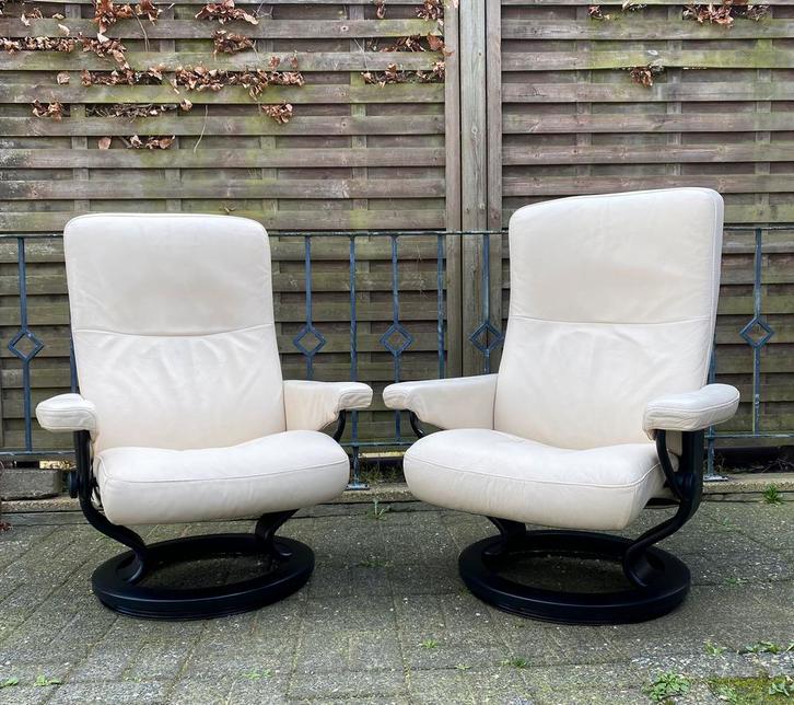 Set van 2 nette Stressless fauteuils in leer, Huis en Inrichting, Fauteuils, Leer, Ophalen of Verzenden