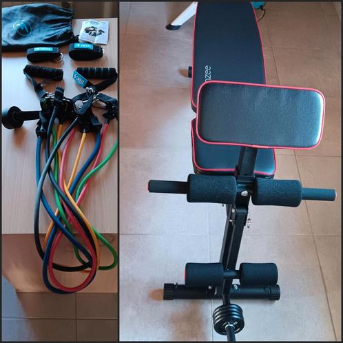 fitnessbank/exercise band set, Sport en Fitness, Fitnessmaterialen, Gebruikt, Fitnessbank, Armen, Benen, Borst, Buik, Rug, Ophalen
