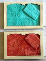 2 Handdoeken (Geborduurd) + Washandjes  "ELLE” & "LUI"/NIEUW, Huis en Inrichting, Badkamer | Badtextiel en Accessoires, Ophalen of Verzenden