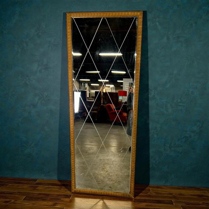 Vintage hoge / lange spiegel met 'ruit' effect, Antiek en Kunst, Antiek | Spiegels, Ophalen of Verzenden