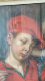 Schilderij "Le gosse au béret rouge" A. Geudens, Antiek en Kunst, Kunst | Etsen en Gravures, Ophalen