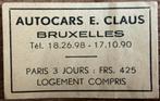 AUTOCARS E.Claus/Bruxelles/ancienne étiquette, Enlèvement ou Envoi, Comme neuf, Autres types