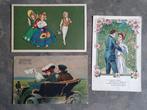 3 x Fantasiekaart Postkaart met reliëf carte fantaisie, Collections, Affranchie, Enlèvement ou Envoi, Avant 1920