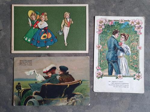 3 x Fantasiekaart Postkaart met reliëf carte fantaisie, Collections, Cartes postales | Thème, Affranchie, Avant 1920, Enlèvement ou Envoi